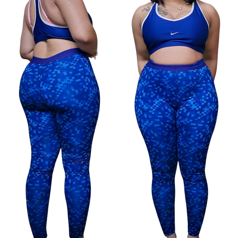 Nike Pro Blue Multicolored Patterned Leggings - image 1